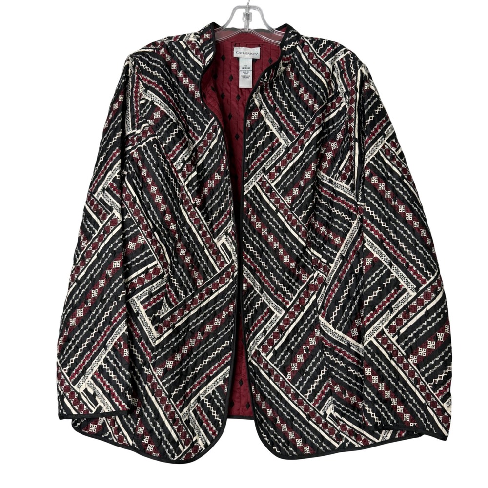 Catherines Quilted Topper Jacket‎ Womens Plus Size 1X 18/20 Black Red Open Front